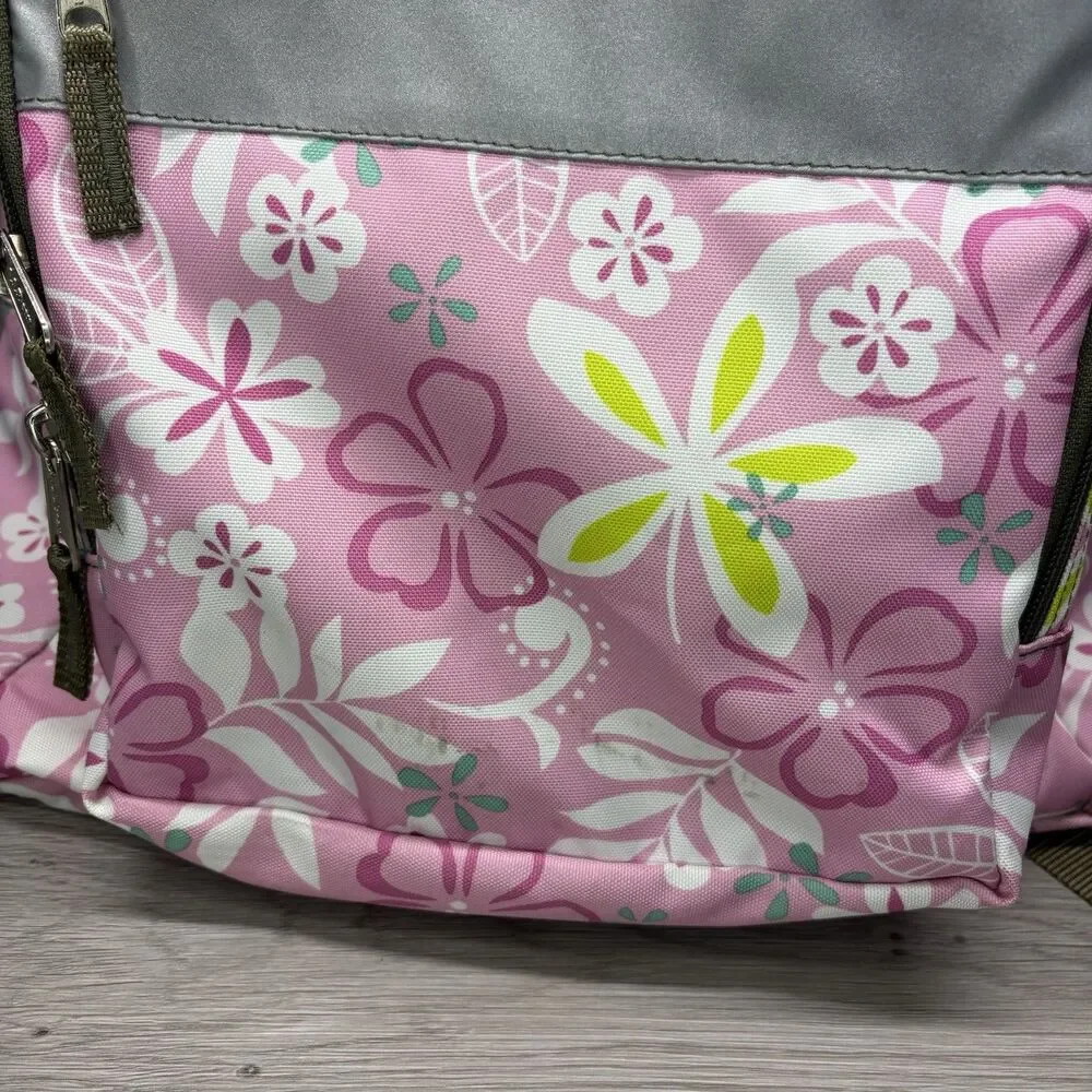 LL Bean Backpack Pink Floral Print School Travel Bag Reflective “Alexa”